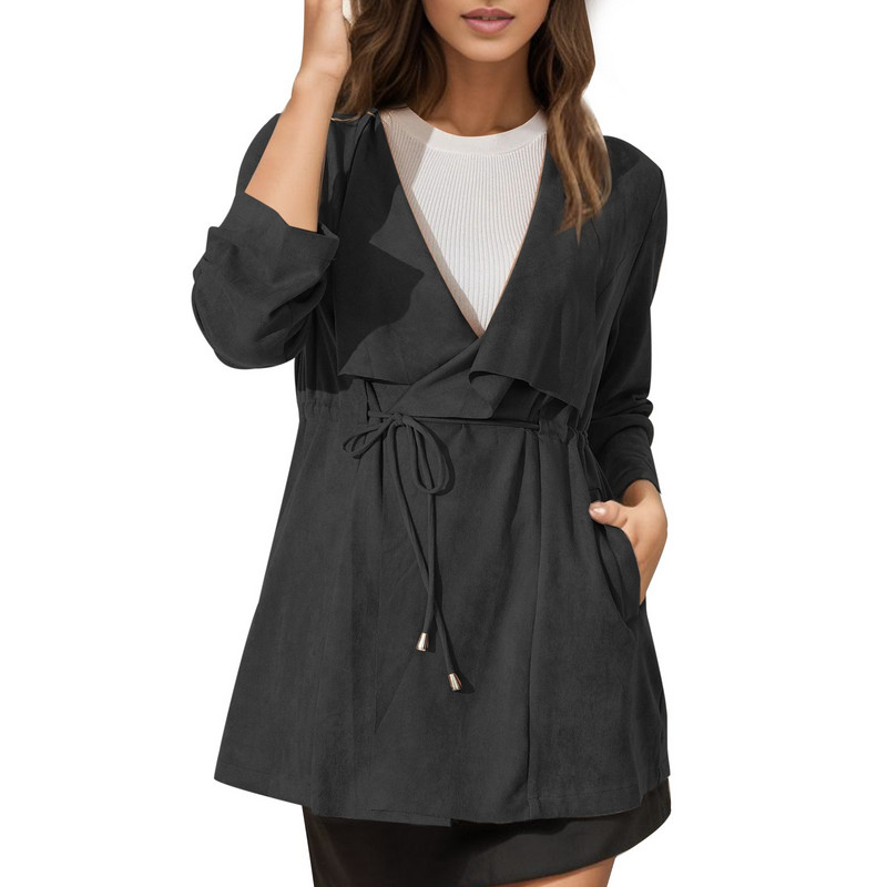 Jachete din piele pentru femei, haine de blană artificială cu dantelă, de toamnă, cu mânecă lungă, cu rever, jachetă de căprioară, pardesiu pentru femei