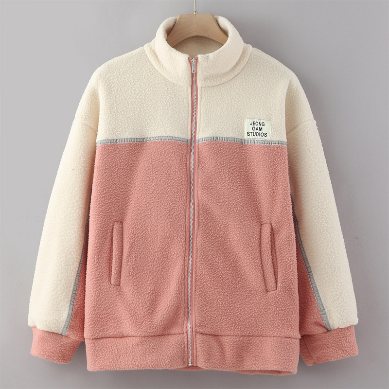 Rozā korejiešu ziemas plīša mēteļi un jakas Siltas biezas pūkainas flīsa jakas Mākslīgās kažokādas rotaļu mētelis Ārdrēbes ziemas apģērbi čaketas