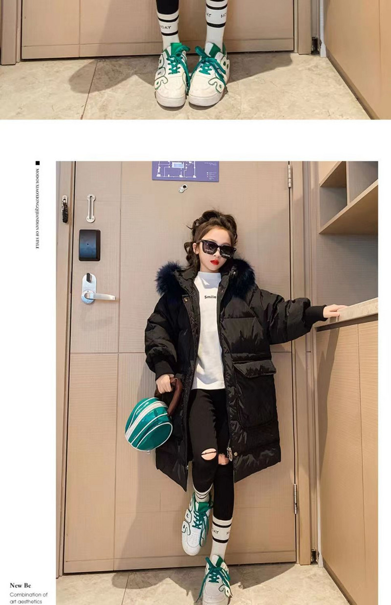 2023. gada ziemas jaka lielām meitenēm Mētelis Ūdensnecaurlaidīgs ar kapuci bērnu virsdrēbes Apģērbs 5-12 gadiem pusaudžu bērnu parka sniega tērps