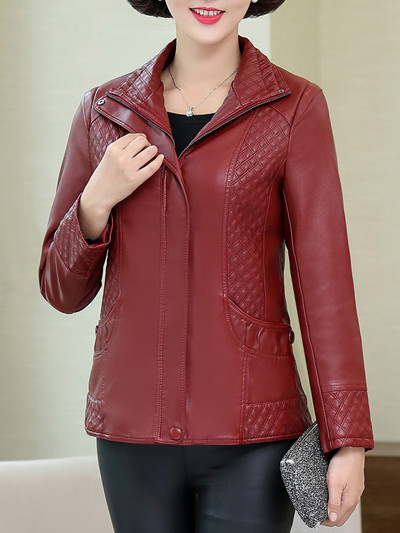 XL-6XL Sieviešu ādas jaka Jauna ikdienas nolaižama apkakle Argyle mētelis sieviešu rāvējslēdzējs Augstas kvalitātes PU ādas jakas