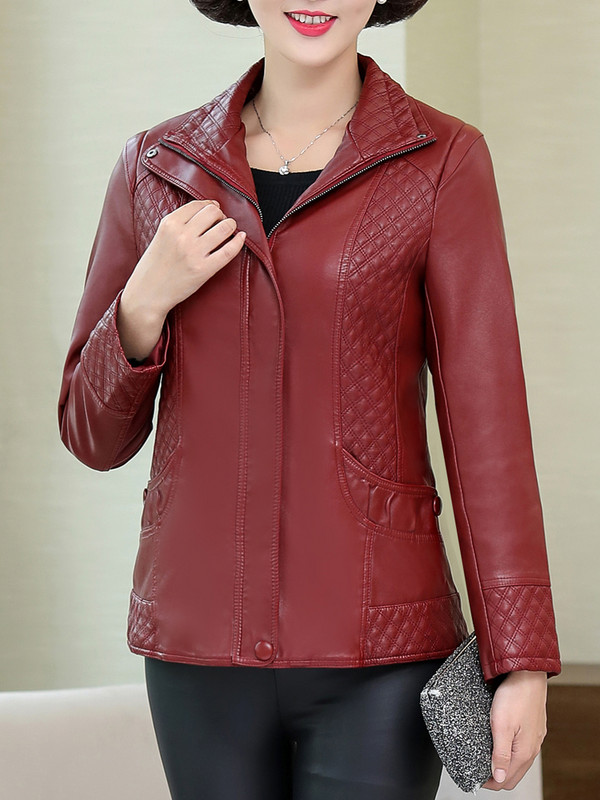 XL-6XL Sieviešu ādas jaka Jauna ikdienas nolaižama apkakle Argyle mētelis sieviešu rāvējslēdzējs Augstas kvalitātes PU ādas jakas