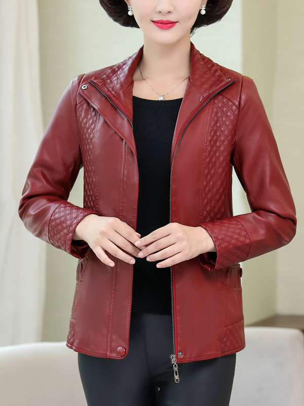 XL-6XL Sieviešu ādas jaka Jauna ikdienas nolaižama apkakle Argyle mētelis sieviešu rāvējslēdzējs Augstas kvalitātes PU ādas jakas