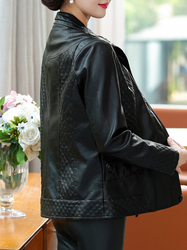 XL-6XL Sieviešu ādas jaka Jauna ikdienas nolaižama apkakle Argyle mētelis sieviešu rāvējslēdzējs Augstas kvalitātes PU ādas jakas