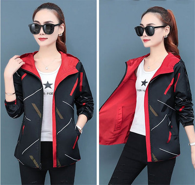 2022, nouă, primăvară, toamnă, jachetă pentru femei, cu mânecă lungă, jachetă cu glugă, pentru femei, îmbrăcăminte pe două părți, jachetă cu imprimeu de desene animate, îmbrăcăminte largi F-231