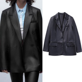 Primăvara și toamna îmbrăcăminte neagră din piele artificială pentru femei la modă largi 2023 jachetă scurtă pentru femei temperament casual