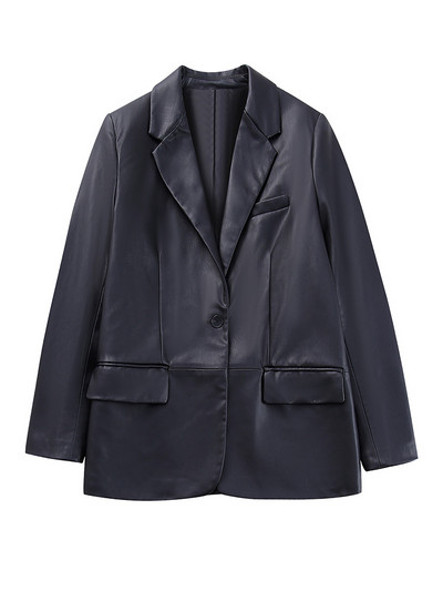 Primăvara și toamna îmbrăcăminte neagră din piele artificială pentru femei la modă largi 2023 jachetă scurtă pentru femei temperament casual