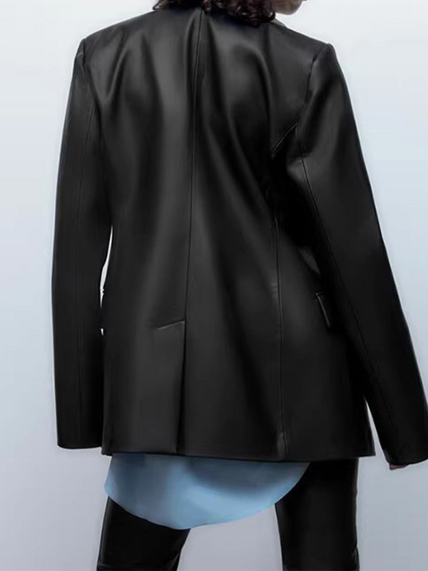 Primăvara și toamna îmbrăcăminte neagră din piele artificială pentru femei la modă largi 2023 jachetă scurtă pentru femei temperament casual