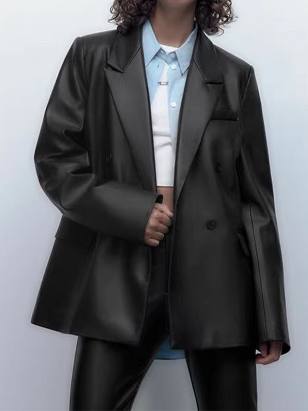 Primăvara și toamna îmbrăcăminte neagră din piele artificială pentru femei la modă largi 2023 jachetă scurtă pentru femei temperament casual