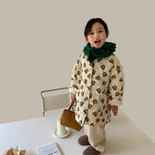 8041 Bērnu mētelis 2023 Ziemas jauns mētelis meitenei ar kokvilnas polsterējumu karikatūra Bear sabiezināts garš mētelis silta jaka.