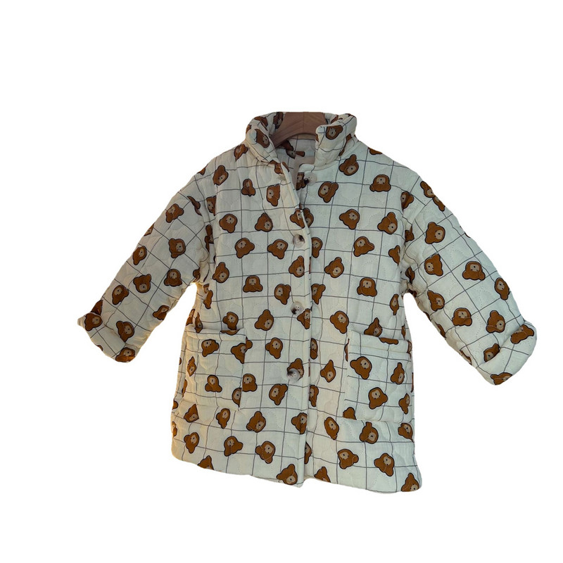 8041 Bērnu mētelis 2023 Ziemas jauns mētelis meitenei ar kokvilnas polsterējumu karikatūra Bear sabiezināts garš mētelis silta jaka.