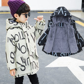 Iarna 2023 Nouă Jachetă Adolescent Băieți Mărime Mare Lungime mijlocie Plus Catifea Gros Culoare Solidă Puf Bumbac Cu Glugă 3-14A