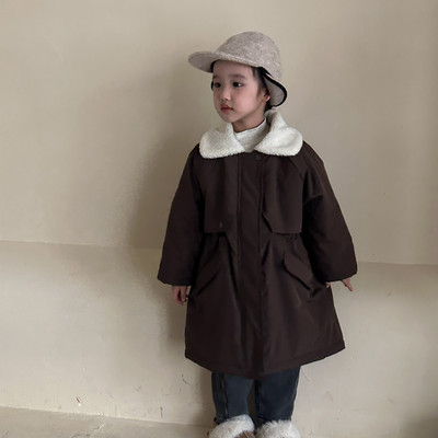 Trenci îngroșat din cașmir lung pentru copii, haină caldă în stil coreean 2023 pentru băieți și fete, haine noi la modă