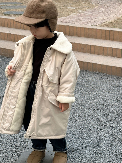 Trenci îngroșat din cașmir lung pentru copii, haină caldă în stil coreean 2023 pentru băieți și fete, haine noi la modă