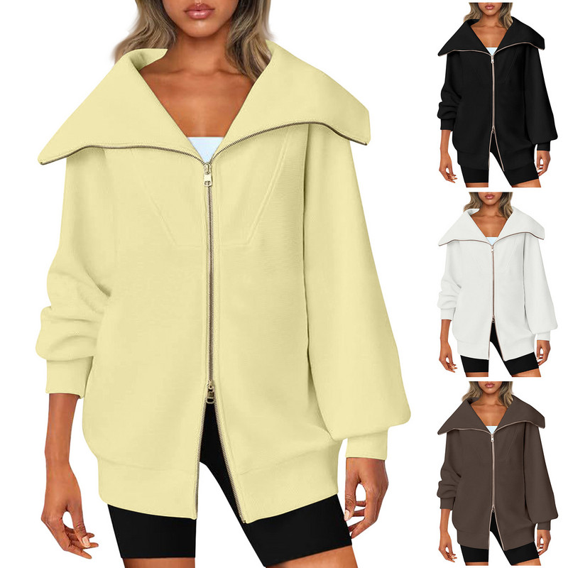 Hanorace supradimensionate cu fermoar pentru damă Jachete de toamnă Ținute pentru femei Haine la modă de iarnă cu buzunar Jogger Îmbrăcăminte cu glugă