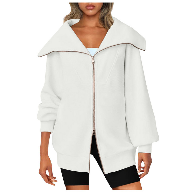 Hanorace supradimensionate cu fermoar pentru damă Jachete de toamnă Ținute pentru femei Haine la modă de iarnă cu buzunar Jogger Îmbrăcăminte cu glugă