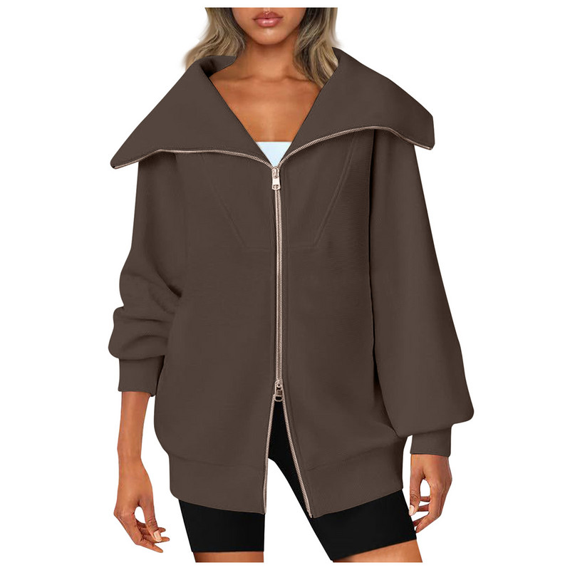 Hanorace supradimensionate cu fermoar pentru damă Jachete de toamnă Ținute pentru femei Haine la modă de iarnă cu buzunar Jogger Îmbrăcăminte cu glugă