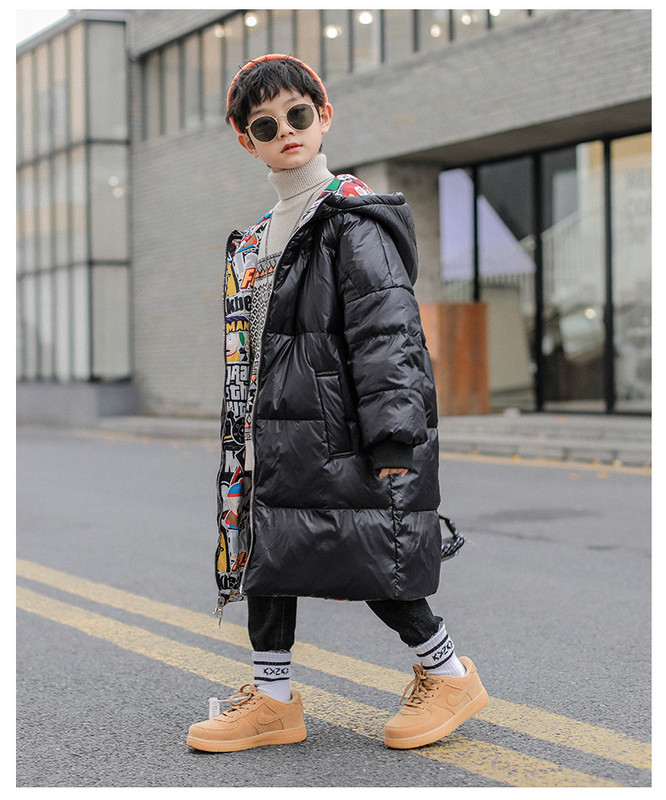 Jauna ziemas jaka zēnam, divpusēji, valkājami bērni, biezi mēteļi, bērnu virsdrēbes, ziema, 2022. gada rudens, W046