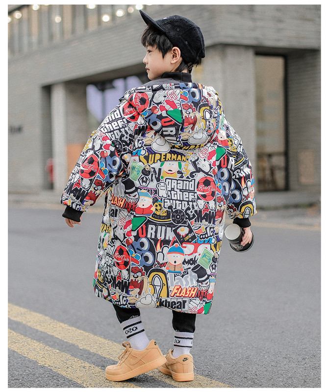 Jauna ziemas jaka zēnam, divpusēji, valkājami bērni, biezi mēteļi, bērnu virsdrēbes, ziema, 2022. gada rudens, W046