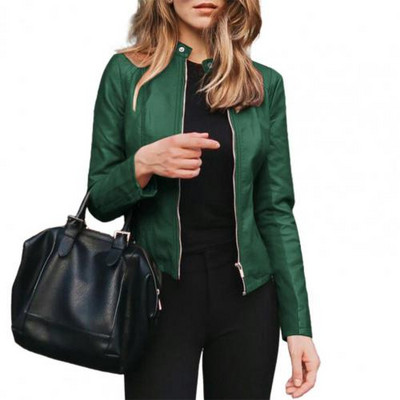 Kevad-sügis naistele Mootorratturite nahkjakid Naiste Stantsikrae Jope Naiste Massiivne Tõmblukuga Nahkmantel Naiste Välisrõivad