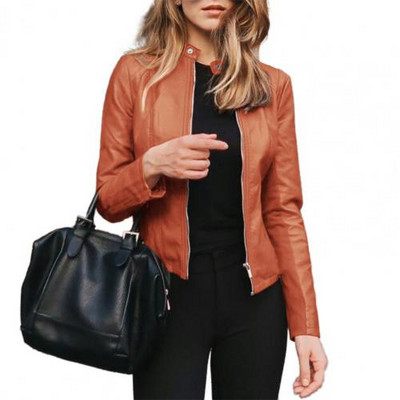 Kevad-sügis naistele Mootorratturite nahkjakid Naiste Stantsikrae Jope Naiste Massiivne Tõmblukuga Nahkmantel Naiste Välisrõivad