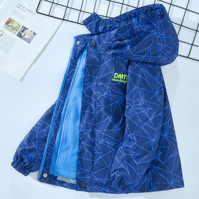 Noi de toamnă pentru copii Jachetă de vânt impermeabilă pentru băieți, detașabilă în aer liber, jachetă de pluș, haine îngroșate de iarnă cu glugă