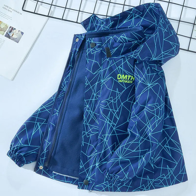 Noi de toamnă pentru copii Jachetă de vânt impermeabilă pentru băieți, detașabilă în aer liber, jachetă de pluș, haine îngroșate de iarnă cu glugă