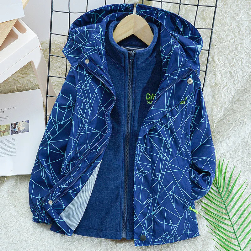 Noi de toamnă pentru copii Jachetă de vânt impermeabilă pentru băieți, detașabilă în aer liber, jachetă de pluș, haine îngroșate de iarnă cu glugă
