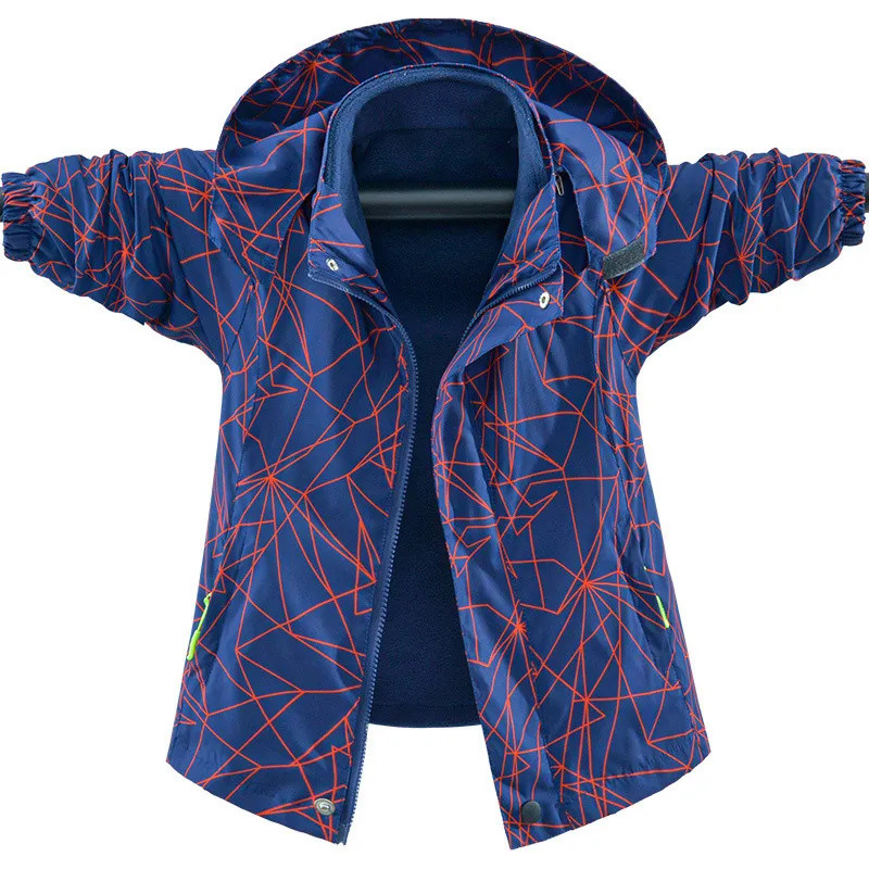 Noi de toamnă pentru copii Jachetă de vânt impermeabilă pentru băieți, detașabilă în aer liber, jachetă de pluș, haine îngroșate de iarnă cu glugă