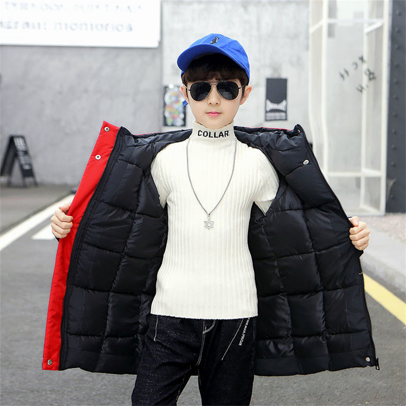 Augstas kvalitātes ziemas zēnu garais mētelis mētelis Sniega tērps biezs ar kapuci Parka silta kokvilnas jaka bērnu apģērbam