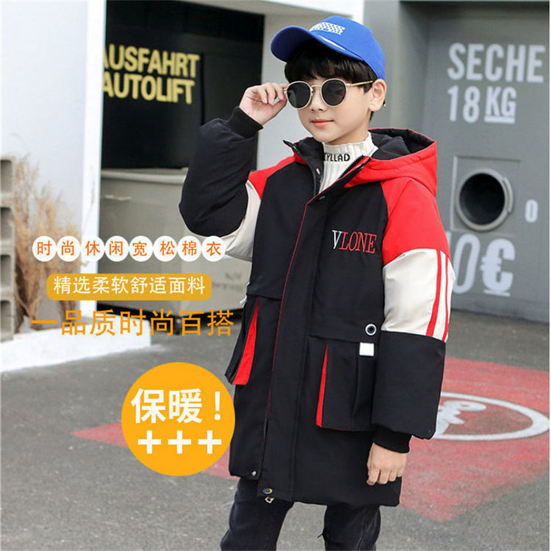 Augstas kvalitātes ziemas zēnu garais mētelis mētelis Sniega tērps biezs ar kapuci Parka silta kokvilnas jaka bērnu apģērbam