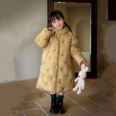 Pūkiniai mergaičių medvilniniai drabužiai žieminiai nauji drabužiai vaikams Madingi ilgi kūdikių paltai Viršutiniai drabužiai ilgomis rankovėmis Paprasta žemė