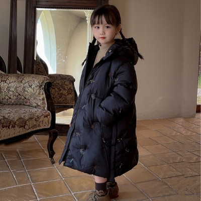 Pūkiniai mergaičių medvilniniai drabužiai žieminiai nauji drabužiai vaikams Madingi ilgi kūdikių paltai Viršutiniai drabužiai ilgomis rankovėmis Paprasta žemė