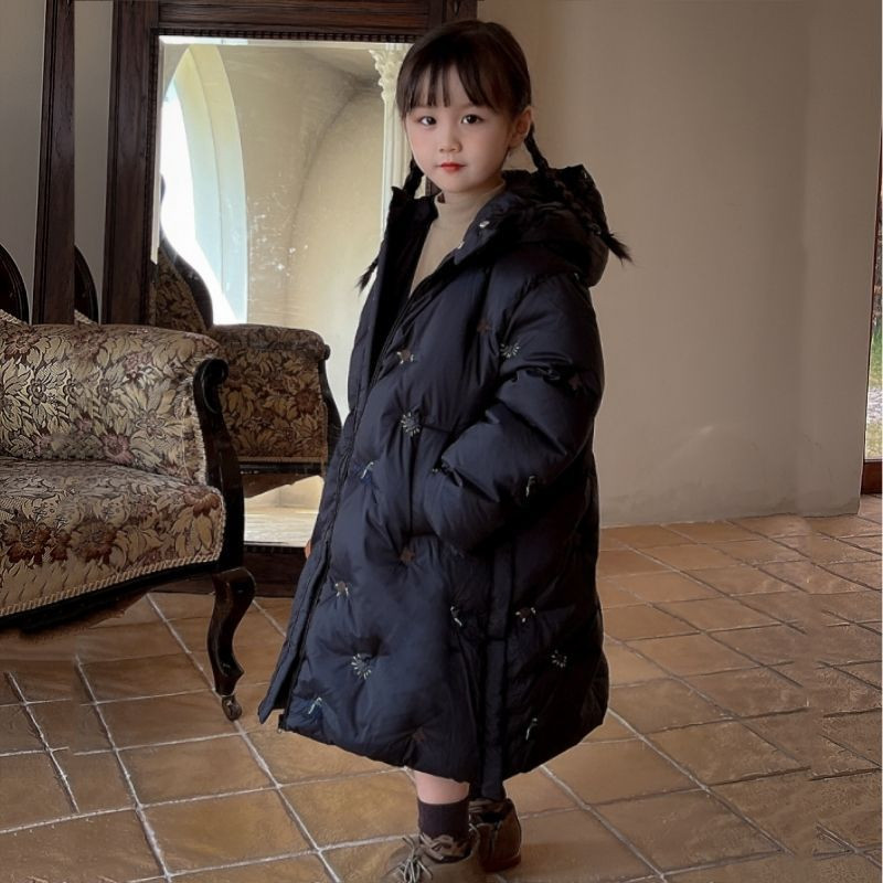 Pūkiniai mergaičių medvilniniai drabužiai žieminiai nauji drabužiai vaikams Madingi ilgi kūdikių paltai Viršutiniai drabužiai ilgomis rankovėmis Paprasta žemė