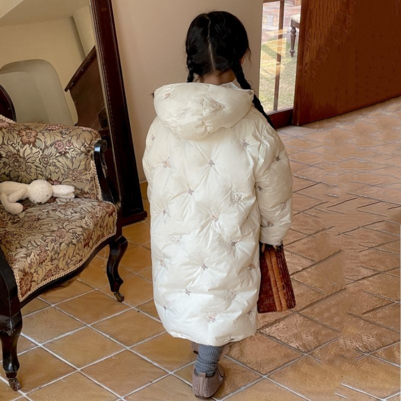 Pūkiniai mergaičių medvilniniai drabužiai žieminiai nauji drabužiai vaikams Madingi ilgi kūdikių paltai Viršutiniai drabužiai ilgomis rankovėmis Paprasta žemė