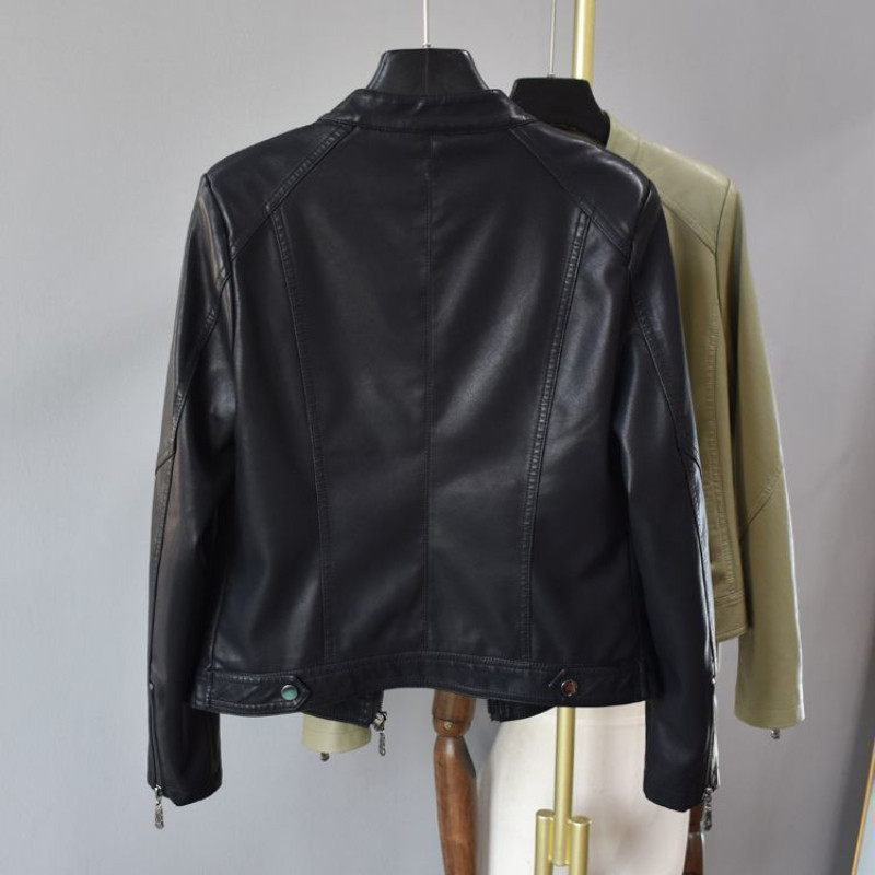 Paprastas odinis paltas Moteriškas O kaklo tvirtas užtrauktukas Odinė striukė pavasario ruduo Nauji kasdieniai zomšiniai odiniai drabužiai Chaquetas Mujer