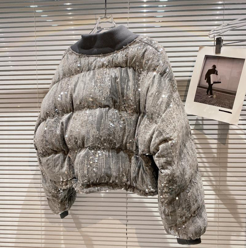 Parka pentru fete din bumbac, sezonul de iarnă, jachetă din catifea cu paiete, îmbrăcăminte exterioară, îmbrăcăminte pentru copii, guler rotund.