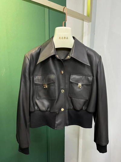 Yuxinfeng frumos haină din piele pentru motocicletă femei coreeană primăvară toamnă subțire rever subțire cu mânecă lungă jachetă scurtă din piele PU