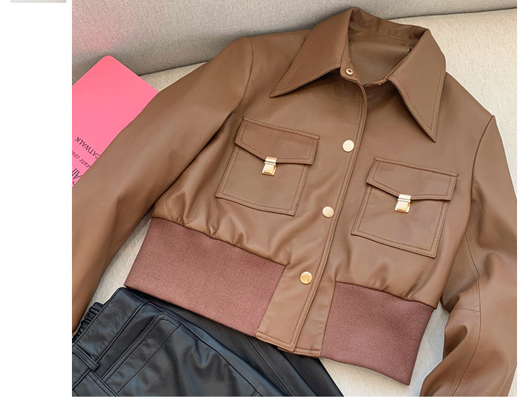 Yuxinfeng frumos haină din piele pentru motocicletă femei coreeană primăvară toamnă subțire rever subțire cu mânecă lungă jachetă scurtă din piele PU