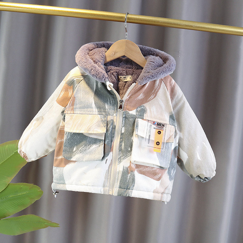 Mode Silts Ziemas Bērnu Kamuflāžas Apģērbs Zēniem Zēniem Plus Samta Bieza Virsjaka Bērnu Mēteļi Novelkams Apkakles Apģērbs