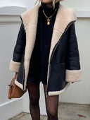 RDMQ 2023 Pu ādas kažoks Sieviešu atloki ar garām piedurknēm rāvējslēdzējs bieza silta jaka 2023 ziemas modes sieviešu High Street ārējais apģērbs