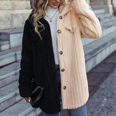 Visvairāk pārdotais sieviešu rudens apģērbs ar atloku, garām piedurknēm, brīvām krāsām pieskaņots, divpusējs vilnas ikdienas jaka 여성가을의류