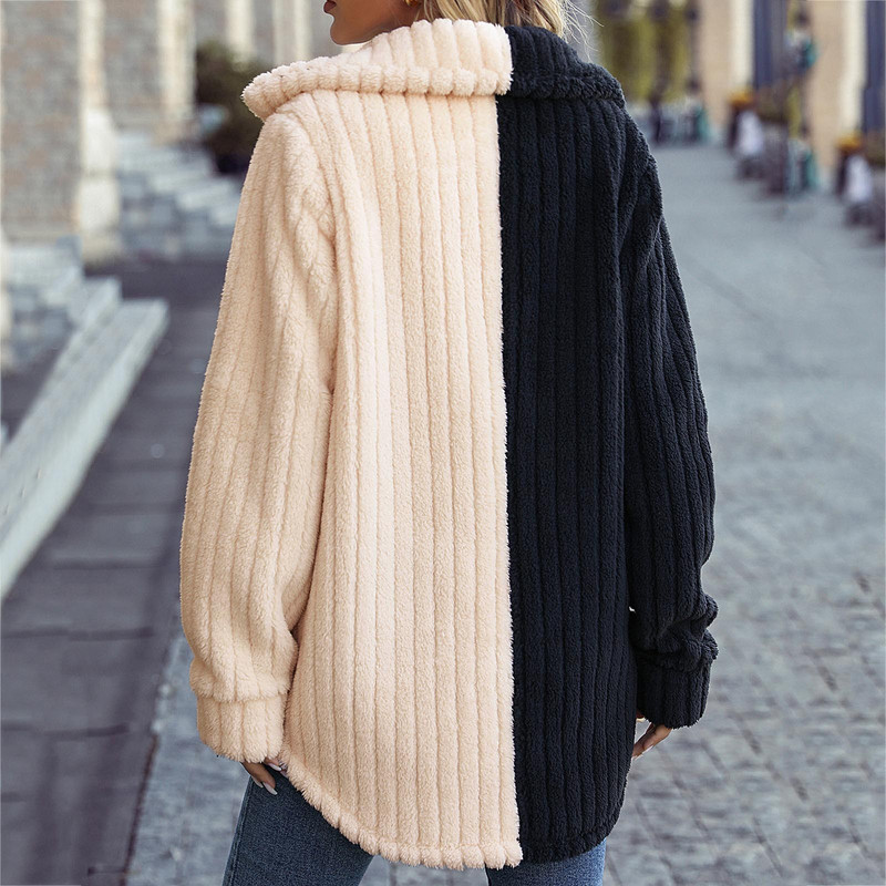 Visvairāk pārdotais sieviešu rudens apģērbs ar atloku, garām piedurknēm, brīvām krāsām pieskaņots, divpusējs vilnas ikdienas jaka 여성가을의류