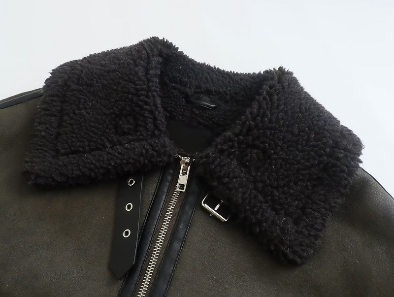 TRAF Nou Toamnă Iarnă Femei Gros Călduț Faux Blan Miel Jachetă Scurtă High Street Moto Biker Femeie Fermoar Mantune Lejer Outwear