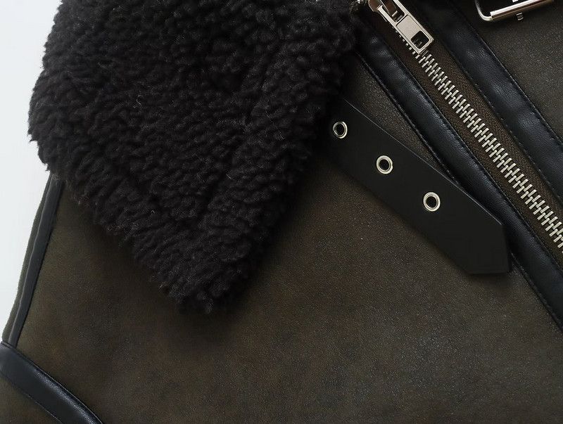 TRAF Nou Toamnă Iarnă Femei Gros Călduț Faux Blan Miel Jachetă Scurtă High Street Moto Biker Femeie Fermoar Mantune Lejer Outwear