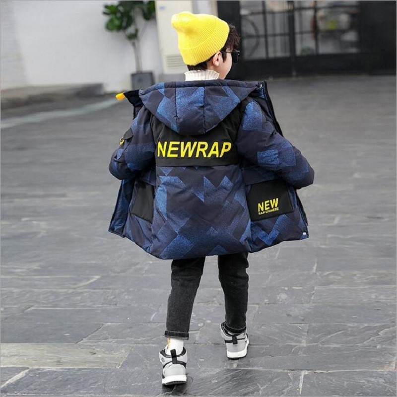 Bērnu apģērbi Ziemas garš, maskēšanās silts mēteļa apdruka ikdienas plus samta jaka ar kapuci zēniem no 4 līdz 14 gadiem