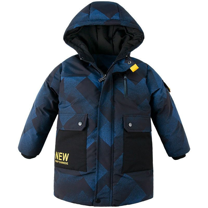 Bērnu apģērbi Ziemas garš, maskēšanās silts mēteļa apdruka ikdienas plus samta jaka ar kapuci zēniem no 4 līdz 14 gadiem