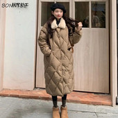 Parka Ins Diamond Check Femei Midi Toamna Iarna Chic Noi Buzunare La un singur piept Populare Ulzzang Gros Cald Femeii Studente