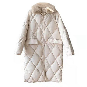 Ins Diamond Check Parkas Γυναικείες Midi Φθινοπωρινές, Χειμερινές Σικ Νέες Τσέπες Μονόστηθο Δημοφιλείς φοιτήτριες με χοντρές θερμοκρασίες Ulzzang