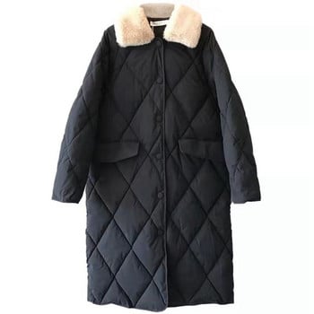 Ins Diamond Check Parkas Γυναικείες Midi Φθινοπωρινές, Χειμερινές Σικ Νέες Τσέπες Μονόστηθο Δημοφιλείς φοιτήτριες με χοντρές θερμοκρασίες Ulzzang