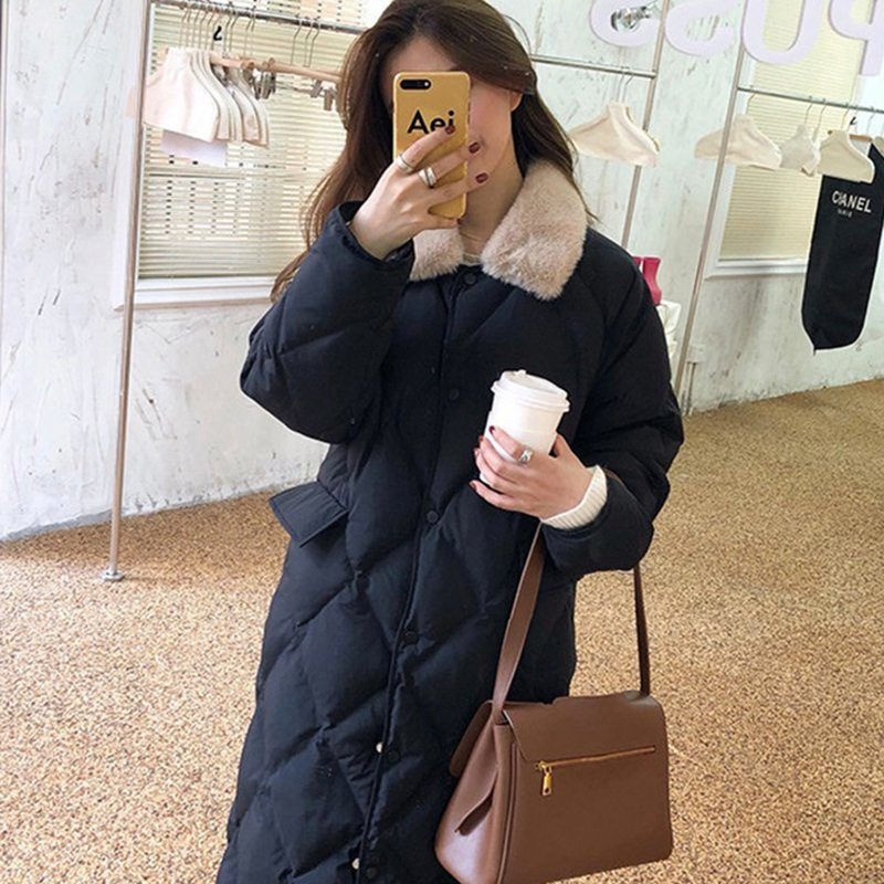 Parka Ins Diamond Check Femei Midi Toamna Iarna Chic Noi Buzunare La un singur piept Populare Ulzzang Gros Cald Femeii Studente